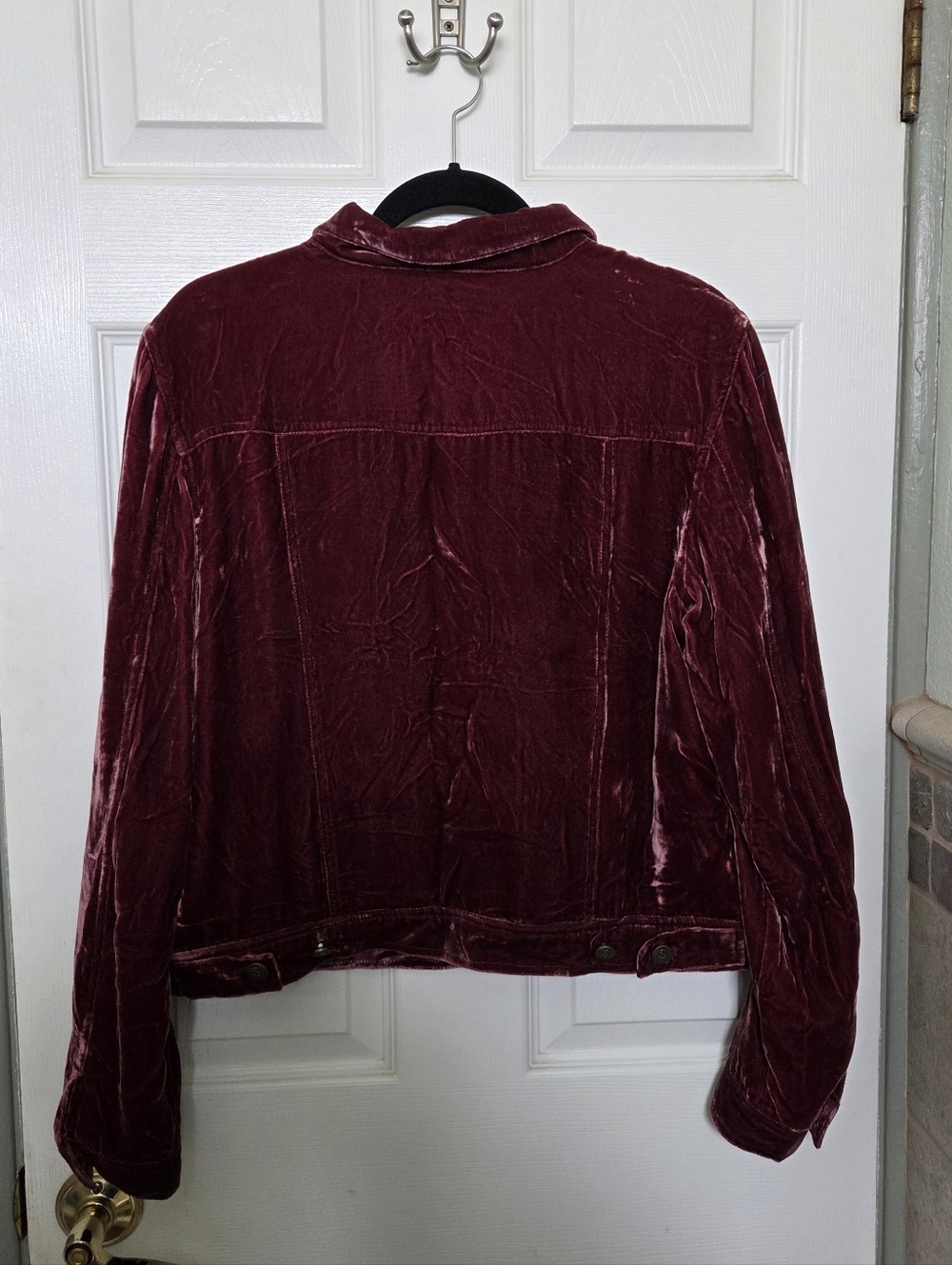 Sundance Wine Color Velvet/Silk Blend Button-Front Trucker Jacket Large Western - Picture 11 of 13